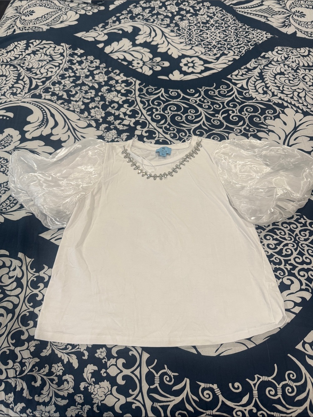 CeCe White Top with Jeweled Neckline